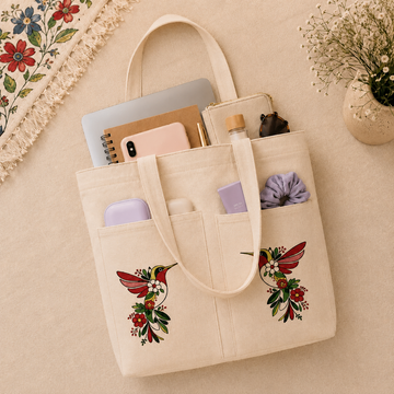 Enchanted Hummingbird Canvas Tote Bag by Suryatra
