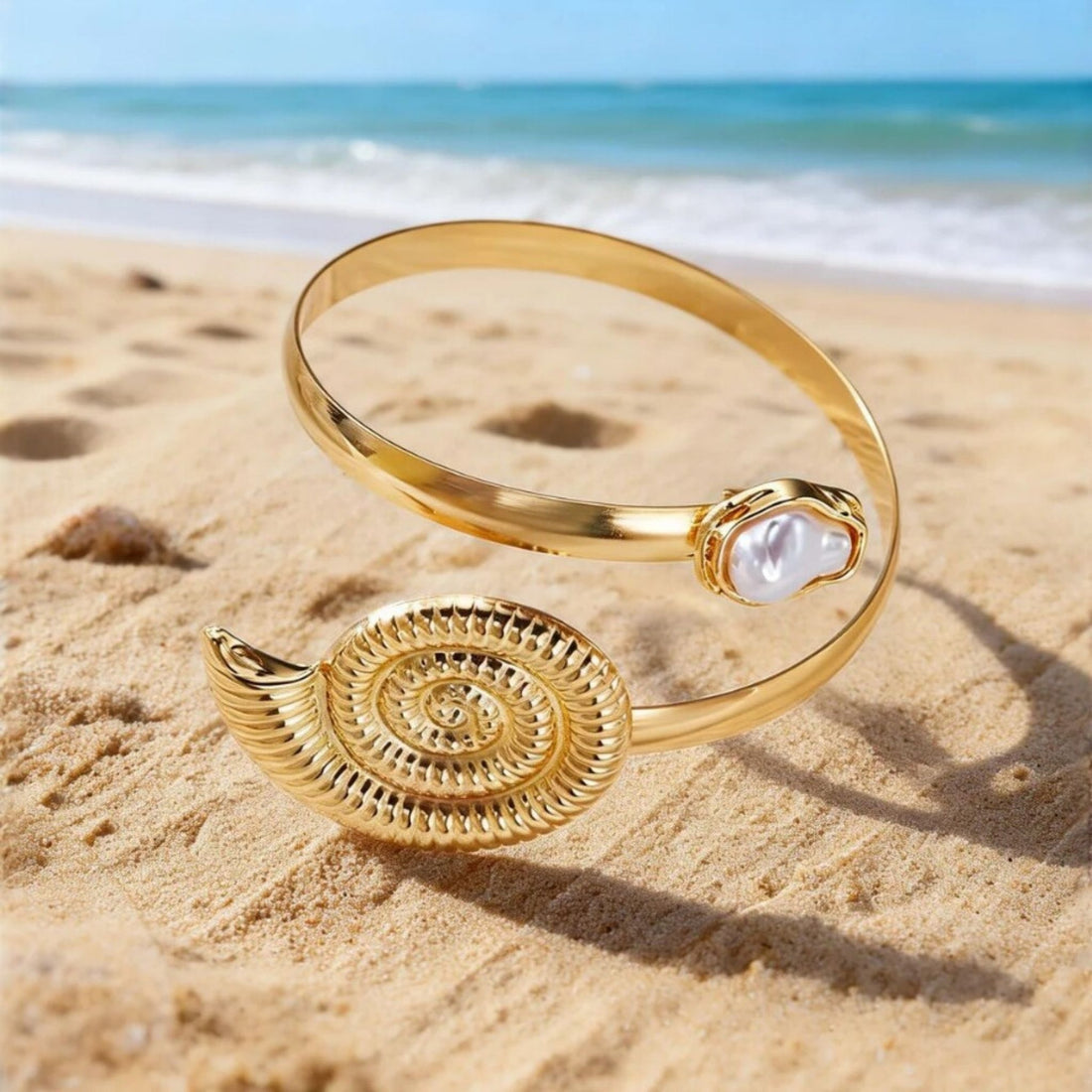 Ocean Spiral Pearl Arm Cuff by Suryatra