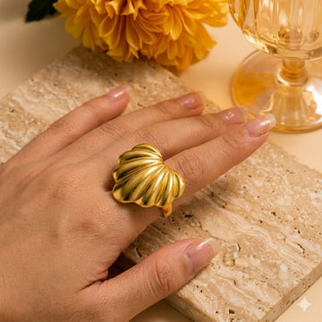 Golden Heart Statement Ring by Suryatra