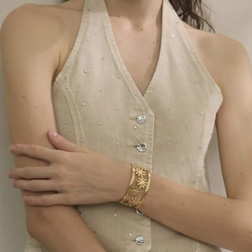 Golden Daisy Bloom Cuff Bracelet by Suryatra
