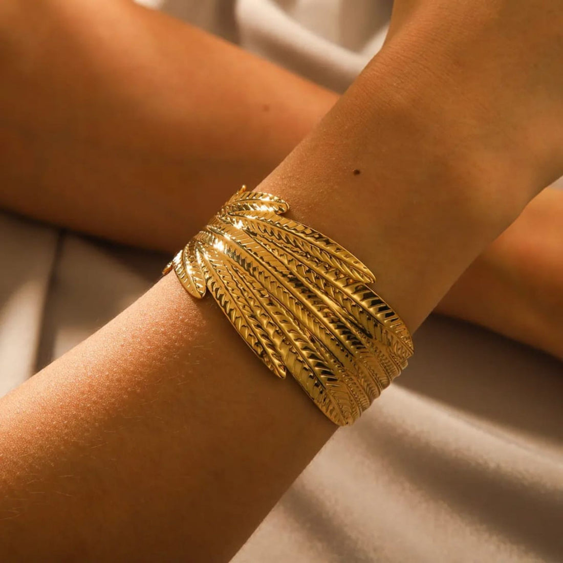 Golden Leaf Cuff Bracelet by Suryatra