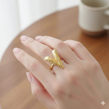Golden V-Shaped Textured Ring by Suryatra