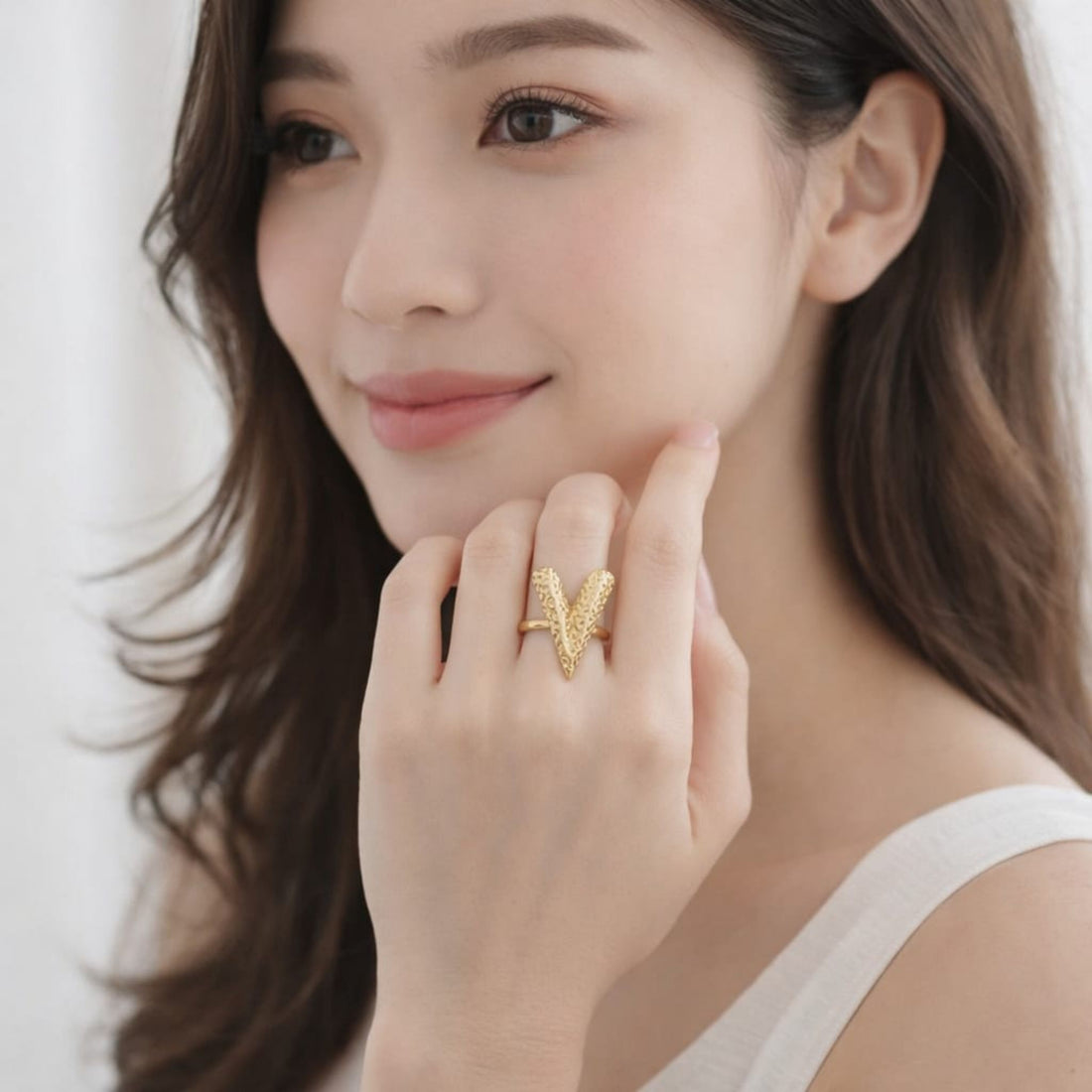 Golden V-Shaped Textured Ring by Suryatra