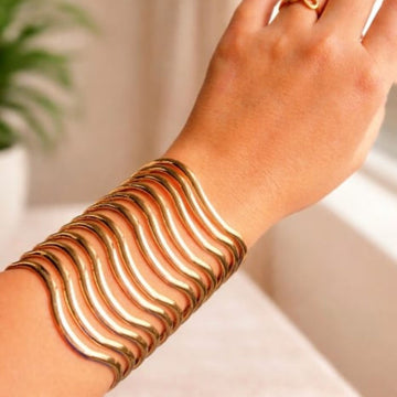 Golden Wave Statement Cuff by Suryatra