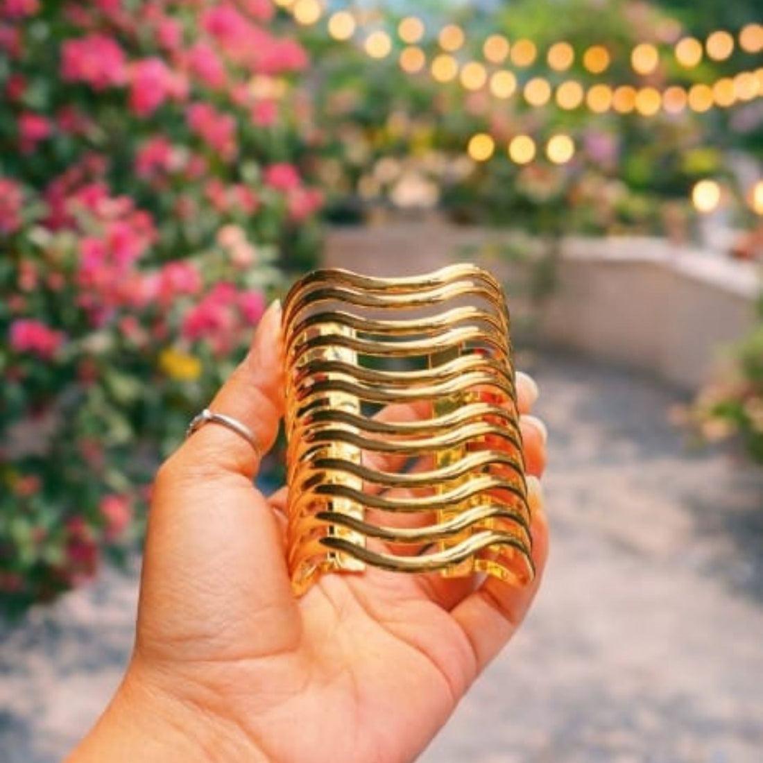 Golden Wave Statement Cuff by Suryatra