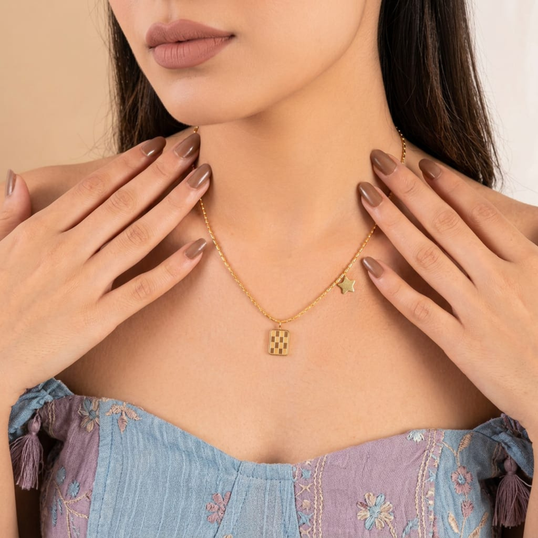 Stellar Check Charm Necklace by Suryatra