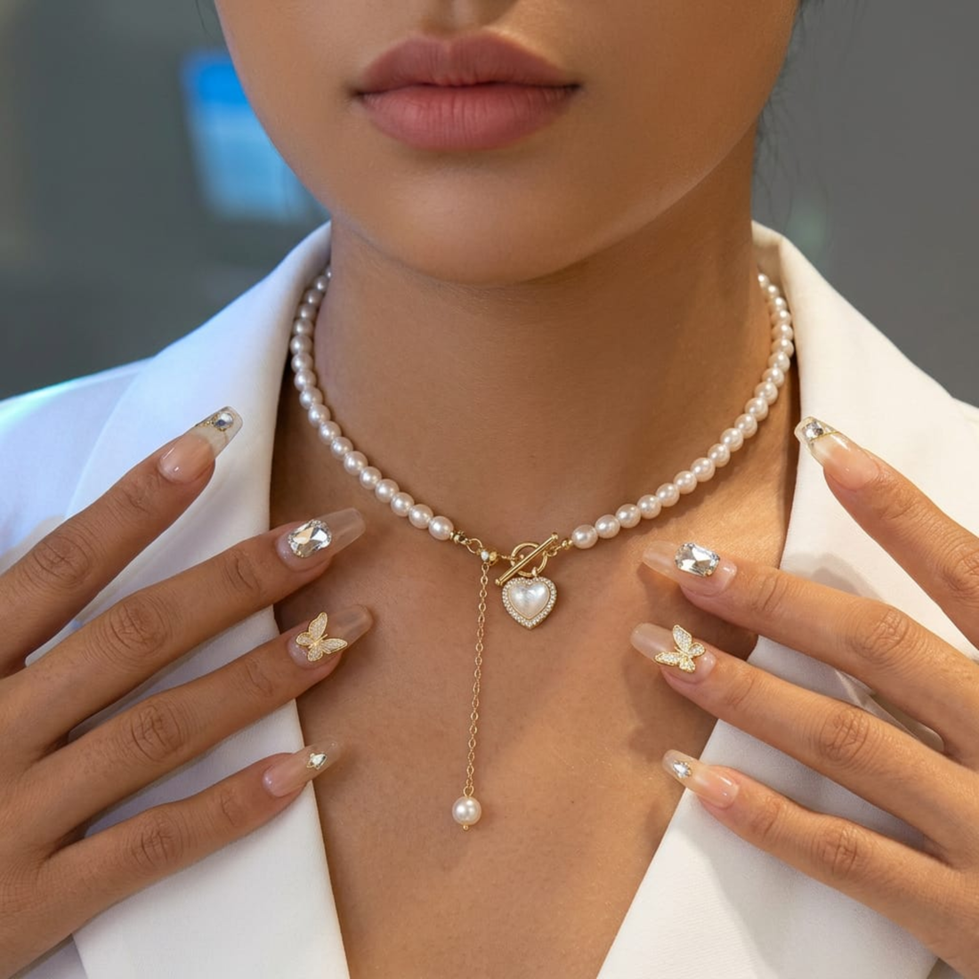 Celestia Pearl Heart Drop Necklace by Suryatra