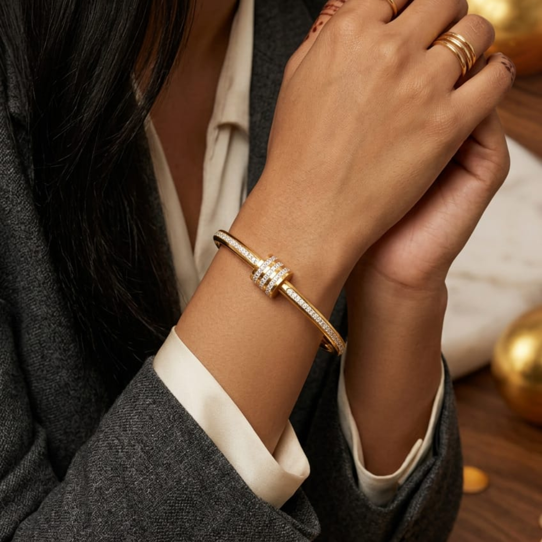 Celeste Crystal Lock Bangle by Suryatra