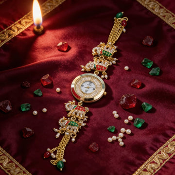 Royal Elephant Kundan Chain Watch By Suryatra