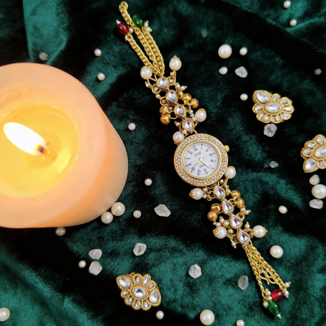 Pearl Kundan Chain Watch By Suryatra