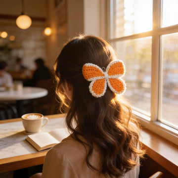 Sunset Bloom Crochet Hair Clip By Suryatra | Orange & Cream