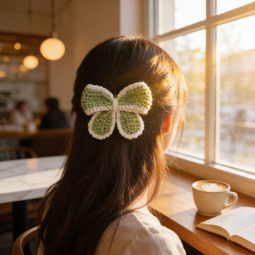 Sage Bloom Crochet Hair Clip By Suryatra | Green & Cream