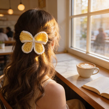 Golden Bloom Crochet Hair Clip By Suryatra | Yellow & Cream