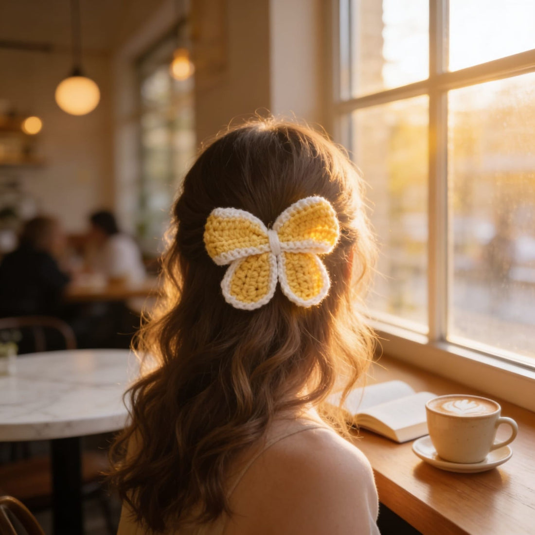 Golden Bloom Crochet Hair Clip By Suryatra | Yellow & Cream