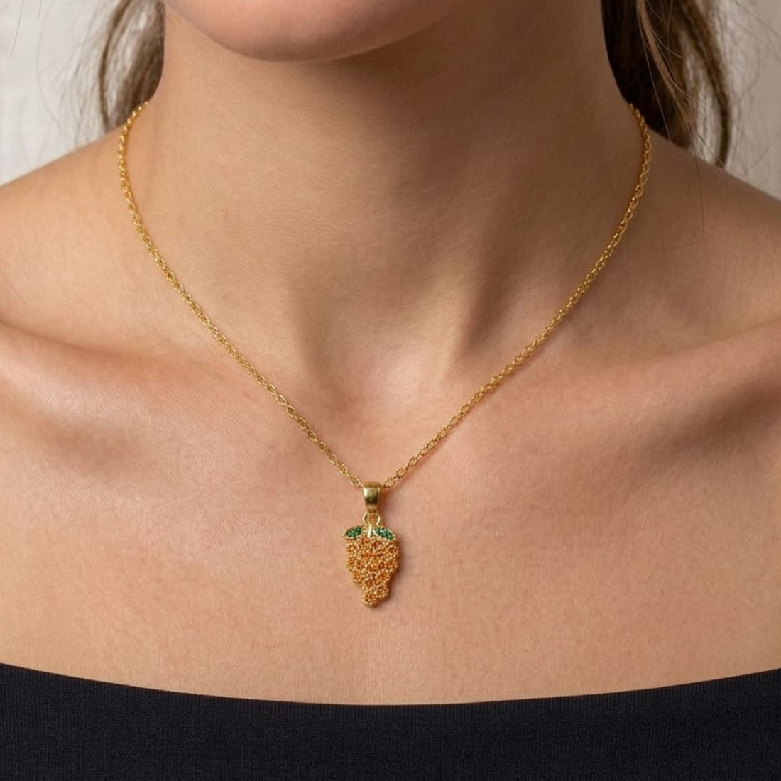 Golden Grape Charm Necklace by Suryatra