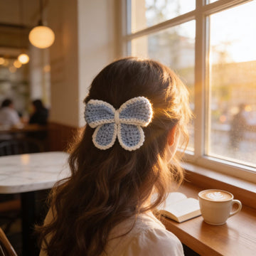 Sky Bloom Crochet Hair Clip By Suryatra | Blue & Cream