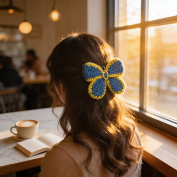 Azure Bloom Crochet Flower Hair Clip By Suryatra | Yellow & Blue