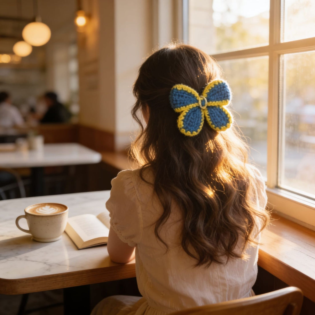 Azure Bloom Crochet Flower Hair Clip By Suryatra | Yellow & Blue