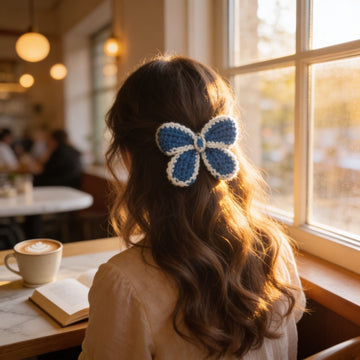 Indigo Bloom Crochet Flower Hair Clip By Suryatra | White & Blue