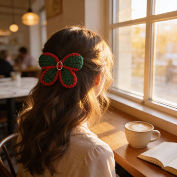 Festive Bloom Crochet Flower Hair Clip By Suryatra | Red & Green