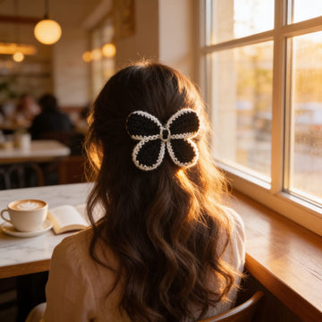 Noir Bloom Crochet Flower Hair Clip By Suryatra | White & Black