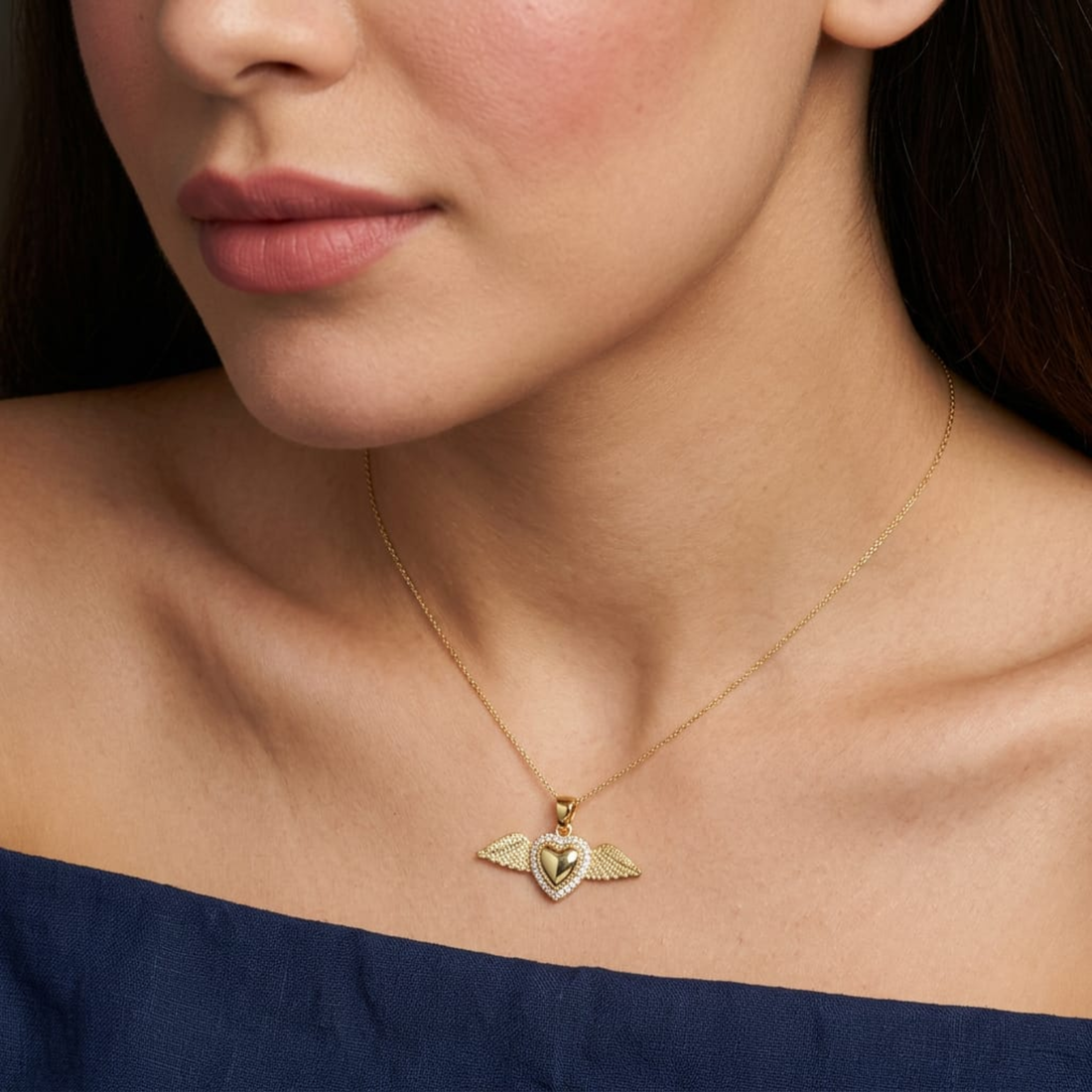 Celestial Wings Heart Pendant Necklace