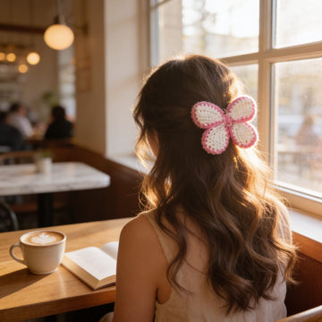 Blush Bloom Crochet Flower Hair Clip By Suryatra | Pink & Soft cream