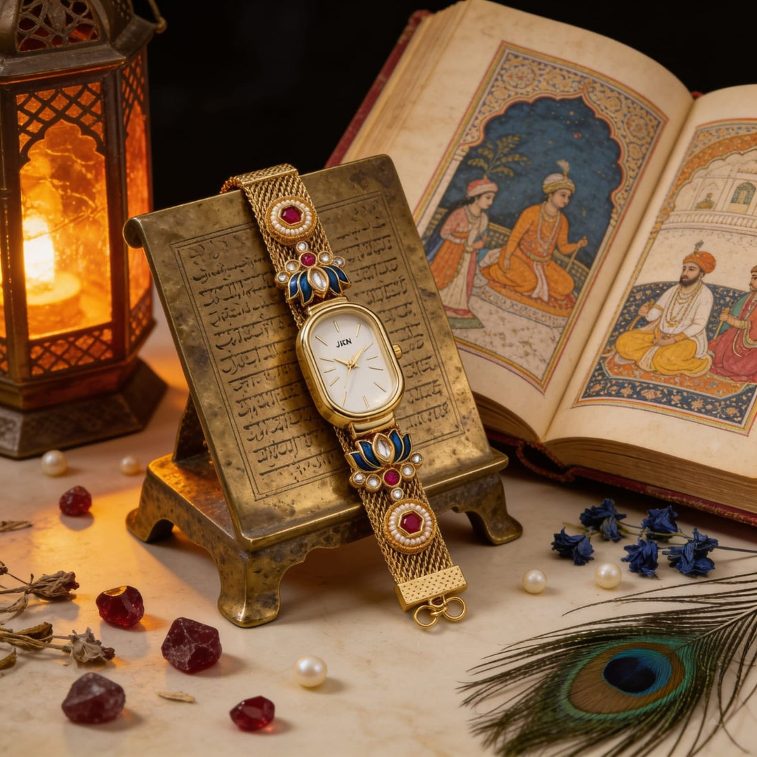 Heritage Ruby Floral Gold Watch By Suryatra