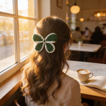 Verdant Bloom Crochet Flower Hair Clip By Suryatra | White & Green