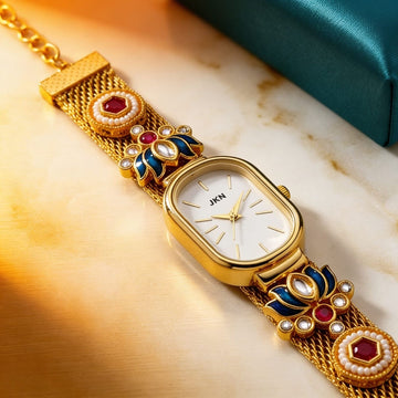Heritage Ruby Floral Gold Watch By Suryatra