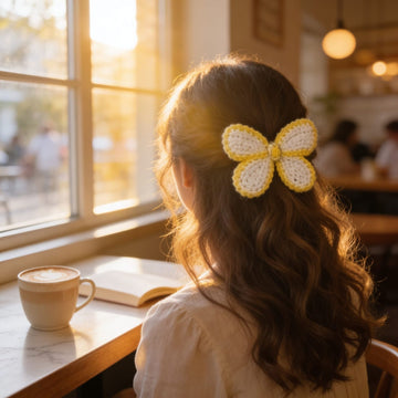 Sunlit Bloom Crochet Flower Hair Clip By Suryatra | Golden Yellow & Ivory