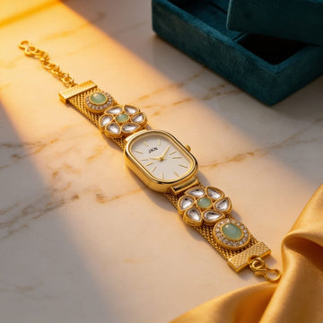 Mint Kundan Floral Gold Watch By Suryatra