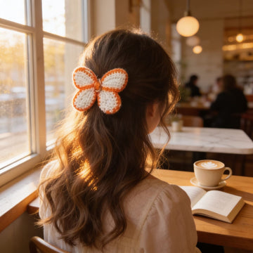Amber Bloom Crochet Flower Hair Clip By Suryatra | Orange & Ivory