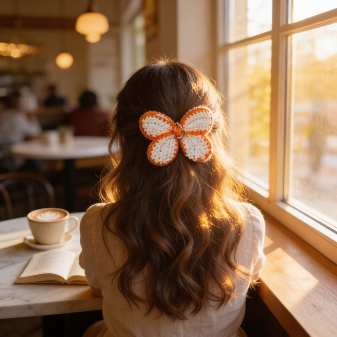 Amber Bloom Crochet Flower Hair Clip By Suryatra | Orange & Ivory