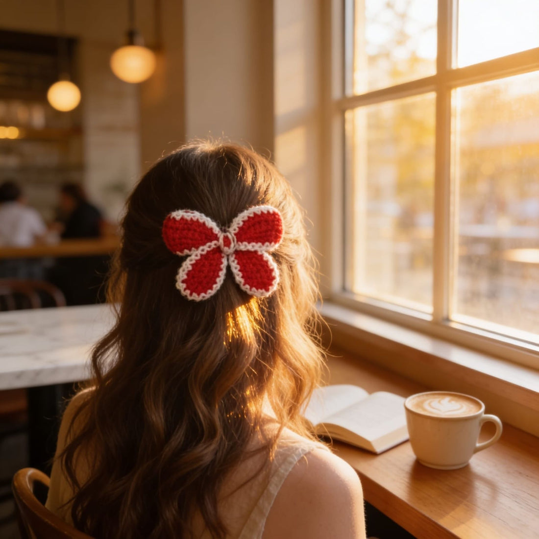 Ruby Bloom Crochet Flower Hair Clip By Suryatra | Red & Ivory