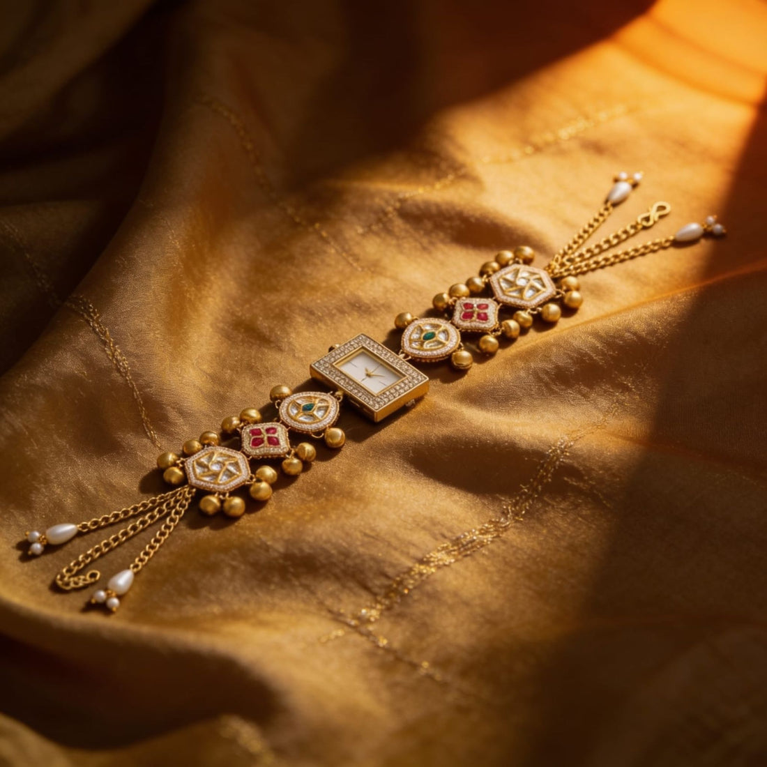 Royal Pearl Meenakari Chain Watch By Suryatra