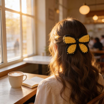 Sunbeam Bloom Crochet Hair Clip By Suryatra | Yellow & Black