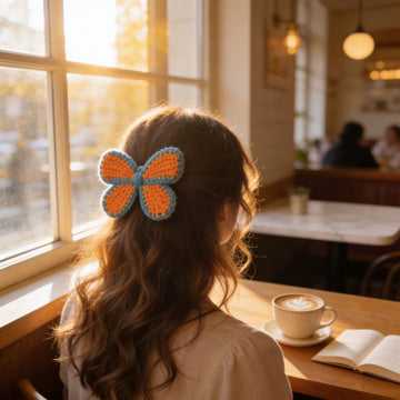 Sunset Bloom Crochet Hair Clip By Suryatra | Orange & Blue