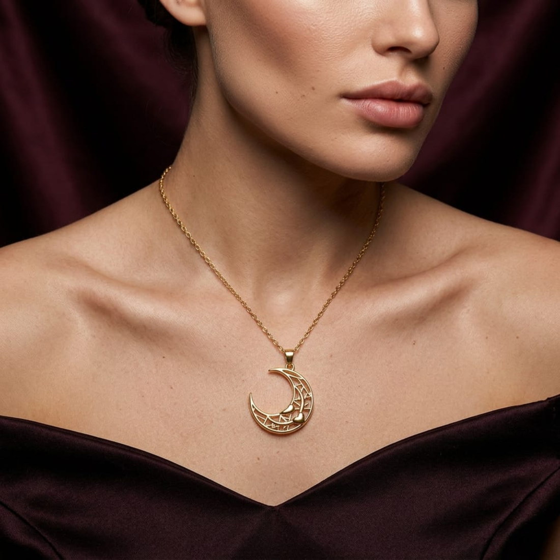 Celestial Crescent Moon Pendant Necklace
