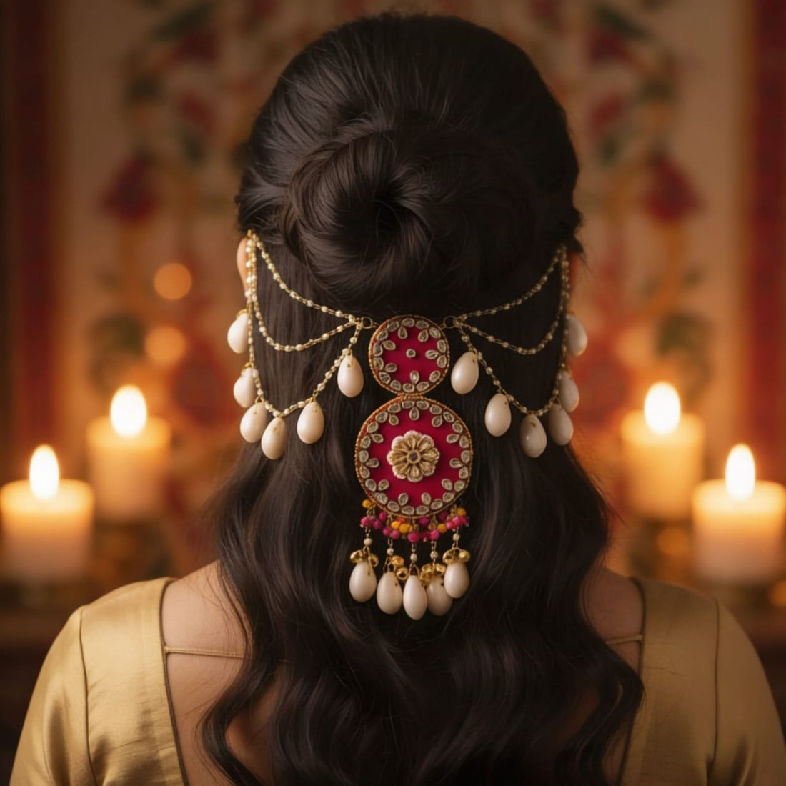 Gulnar Passa Pomegranate Flower Hair Piece By Suryatra