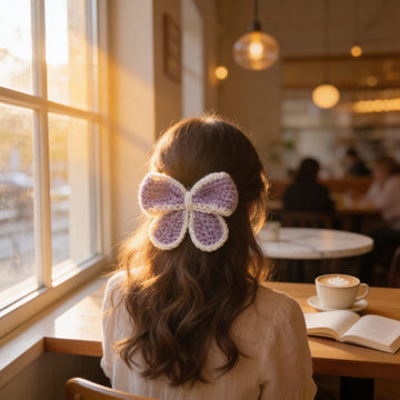 Lavender Bloom Crochet Hair Clip By Suryatra | Soft Purple & Cream