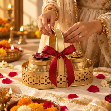 Jharokha — The Twin Blossom metal Gift Basket by Suryatra