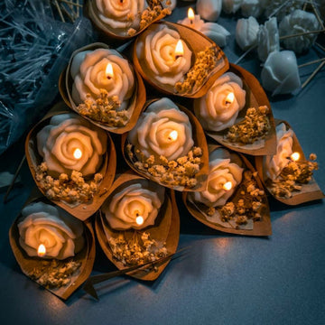 Ivory Rose Glow Bouquet Candle Set by Suryatra