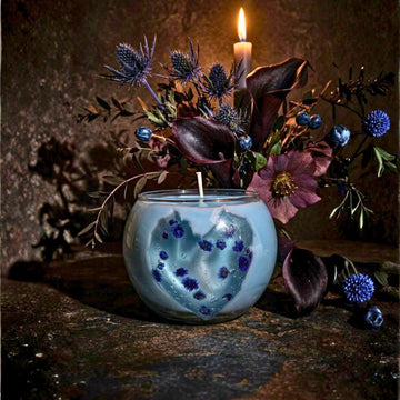 Blue Bloom Heart Glass Candle by Suryatra