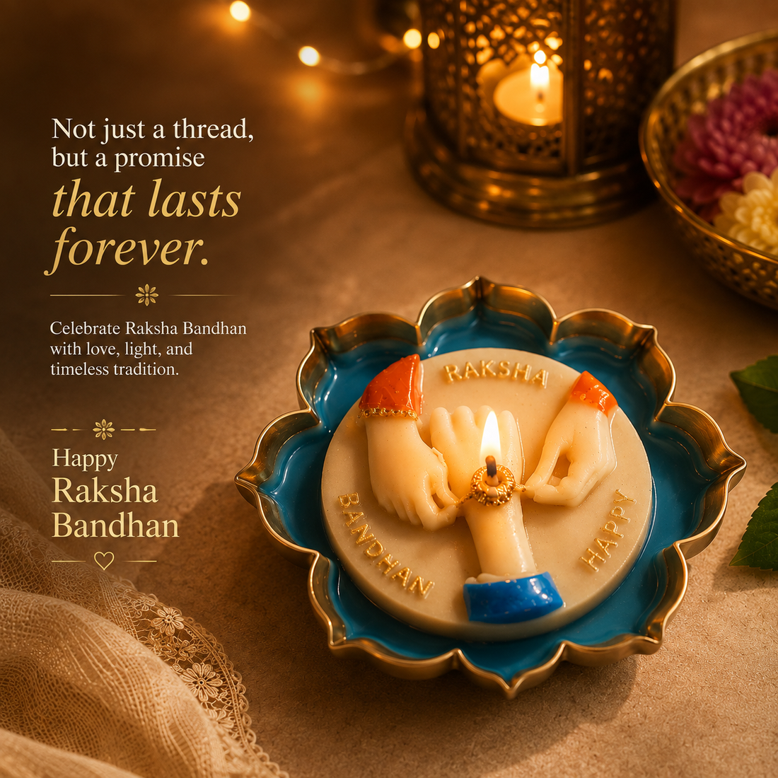 Rakhi Hands Candle – Blue Lotus Base