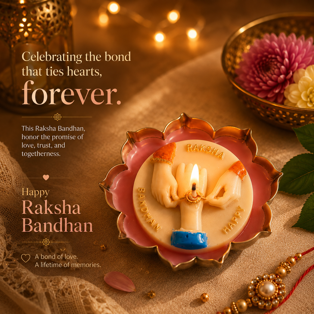 Rakhi Hands Candle – Pink Lotus Base by Suryatra