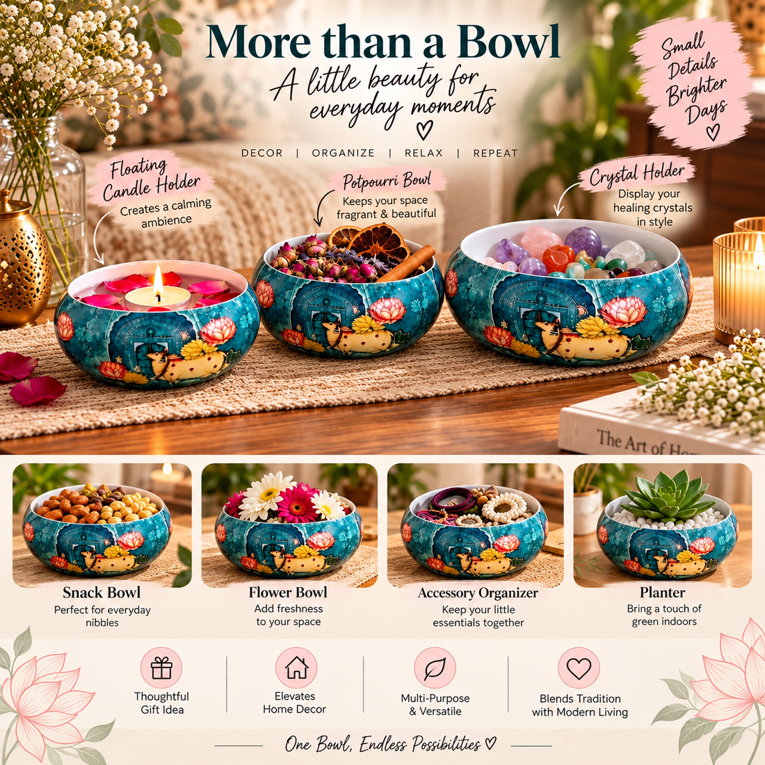 Sacred Bloom Bowl Set by Suryatra