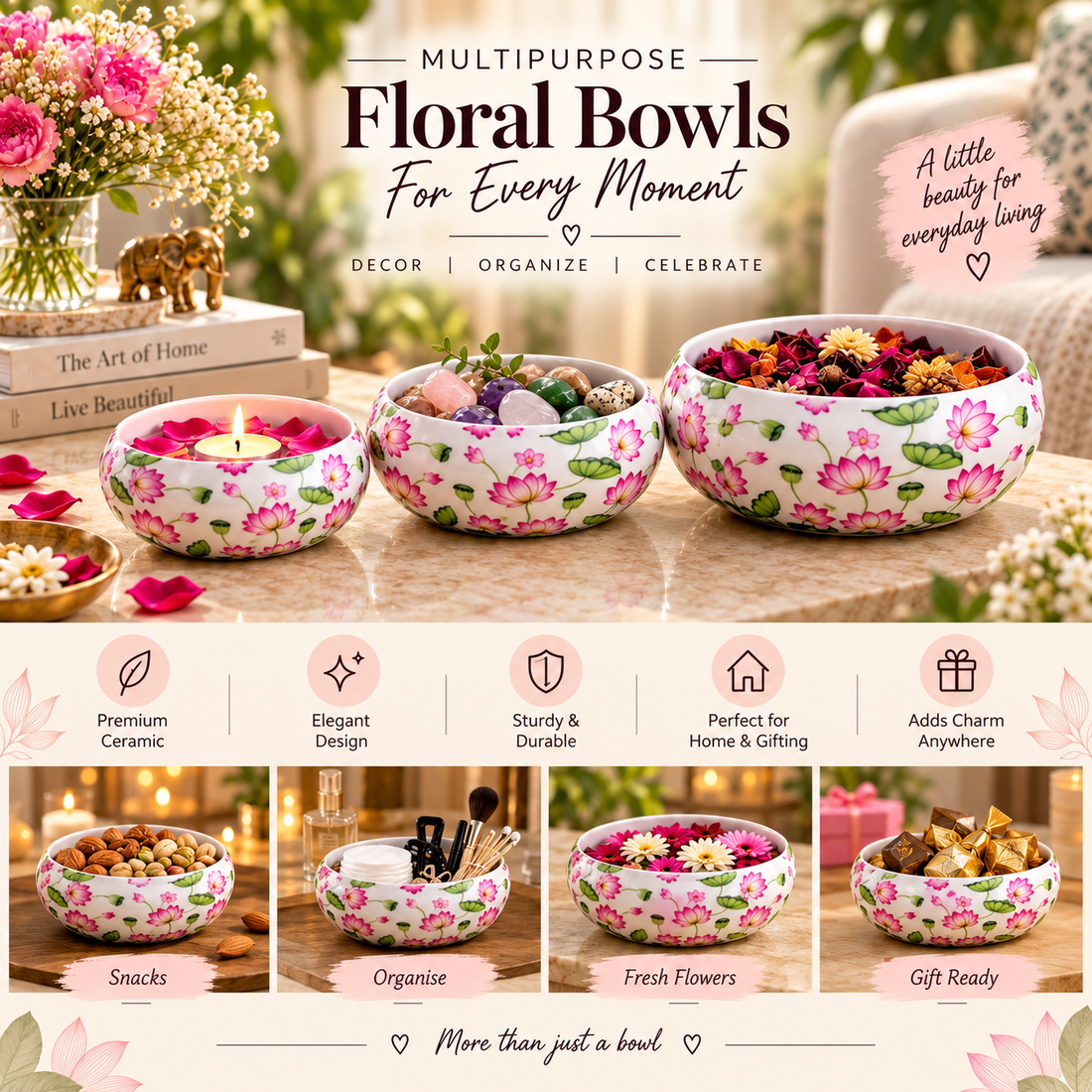 Lotus Bloom Bowl Set by Suryatra