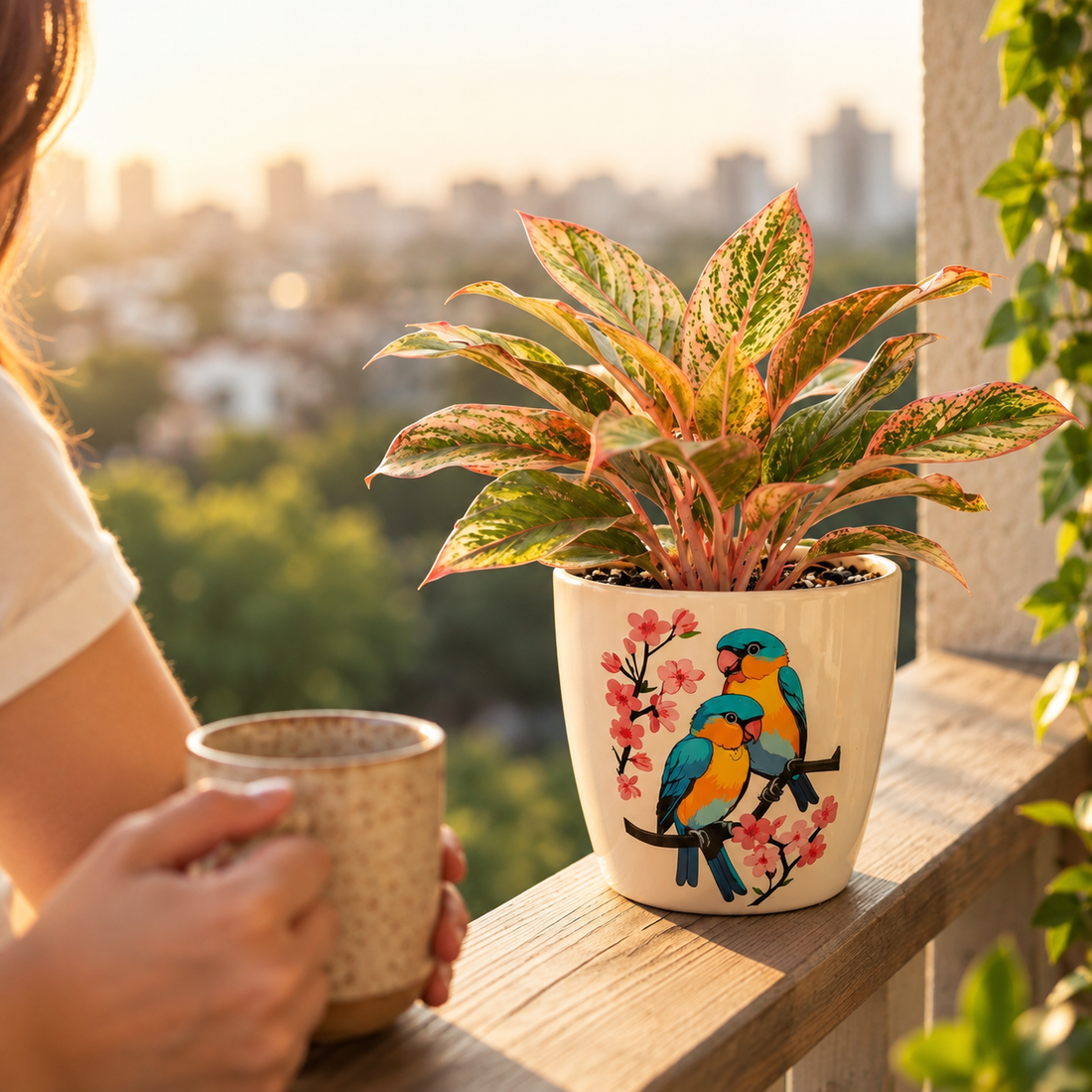 Charming Love Birds Ceramic Planter