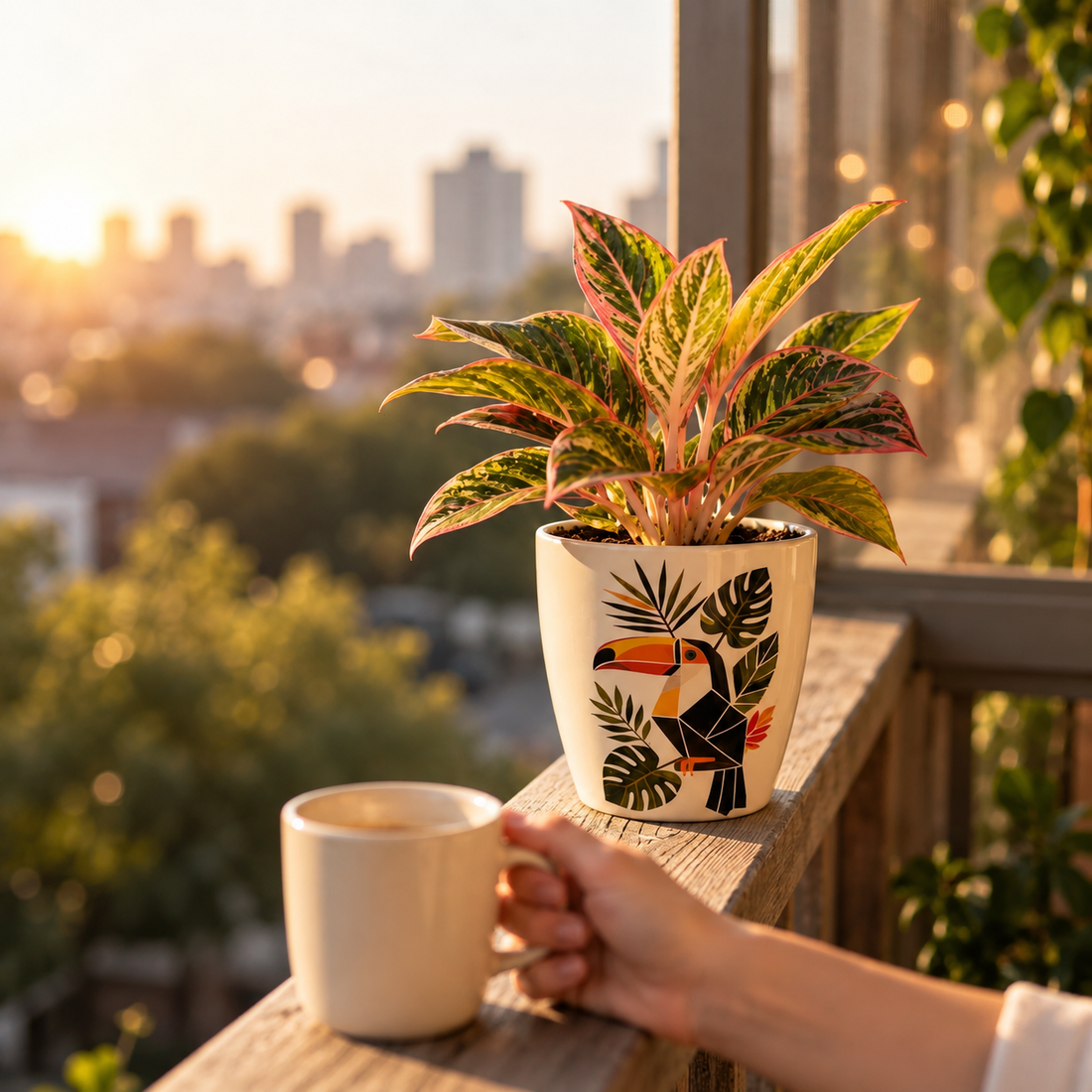 Tropical Toucan Geometric Ceramic Planter
